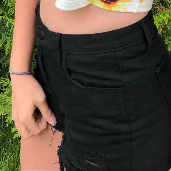 Black Ripped Jean Shorts - Picture 2 of 2